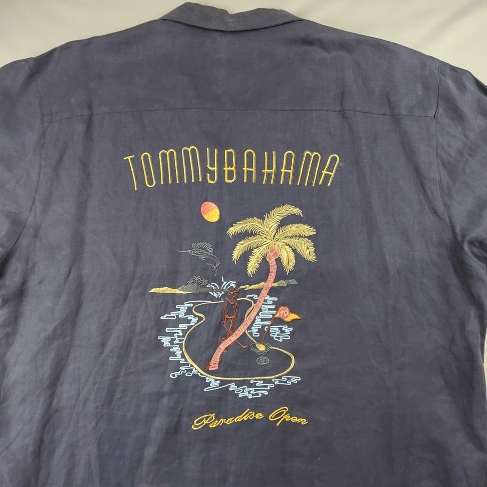 READ Tommy Bahama Silk Paradise Open Embroidered Camp Shirt XXL 19th Hole Golf